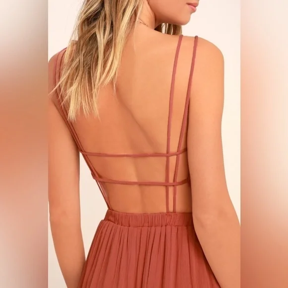 Lulus Lost in Paradise Rusty Rose Maxi Dress Size Medium